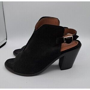 Frye Courtney Black Suede Peep Toe Heeled Booties Women's Size 9B